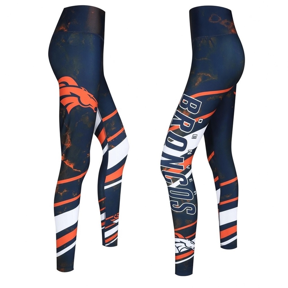 NFL Team Apparel Denver Broncos Graphic Leggings Blue Orange Womens Size M